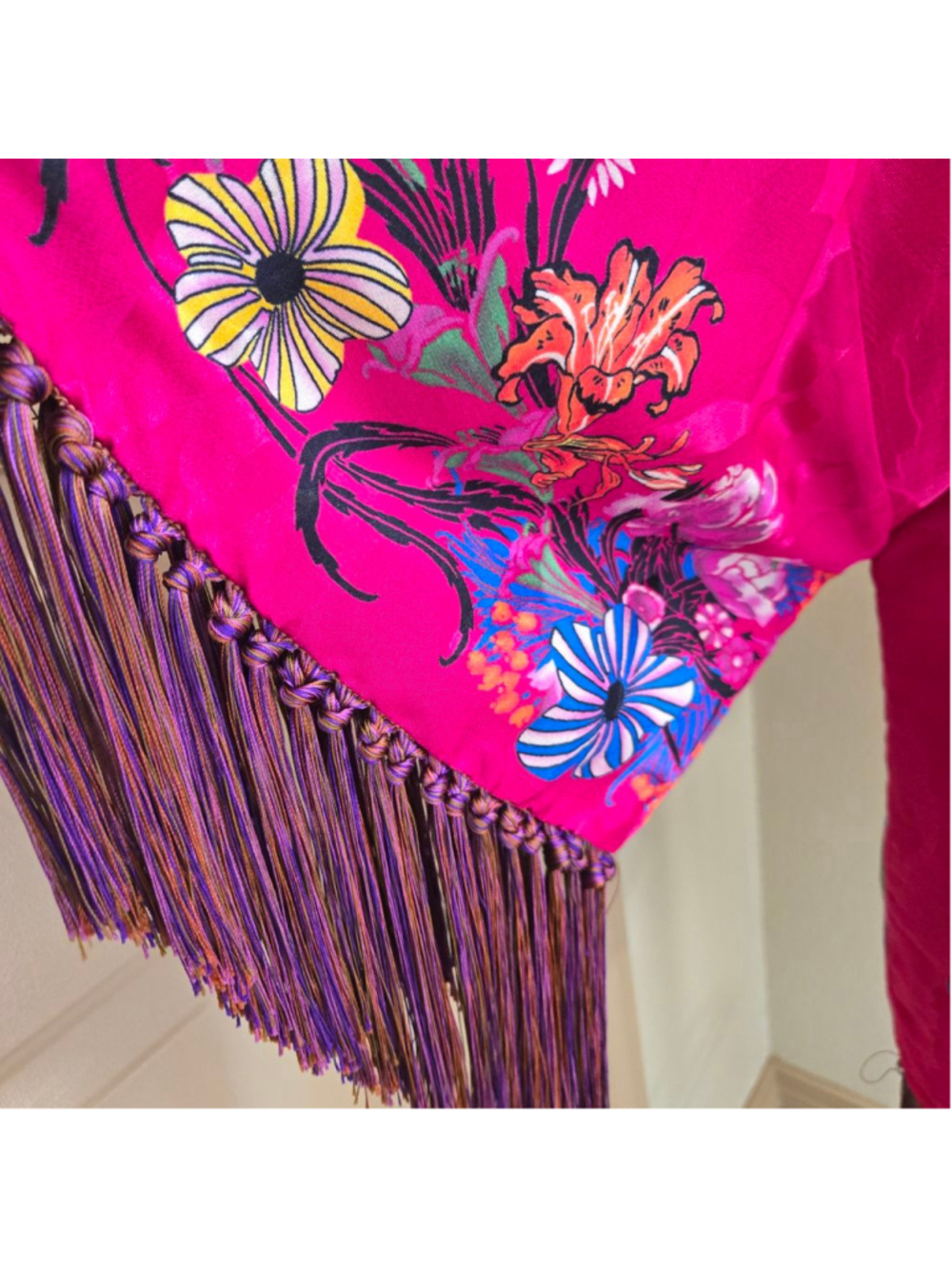 Etro Pink Floral Fringe Silk Kimono Shrug one size - Picture 6 of 16